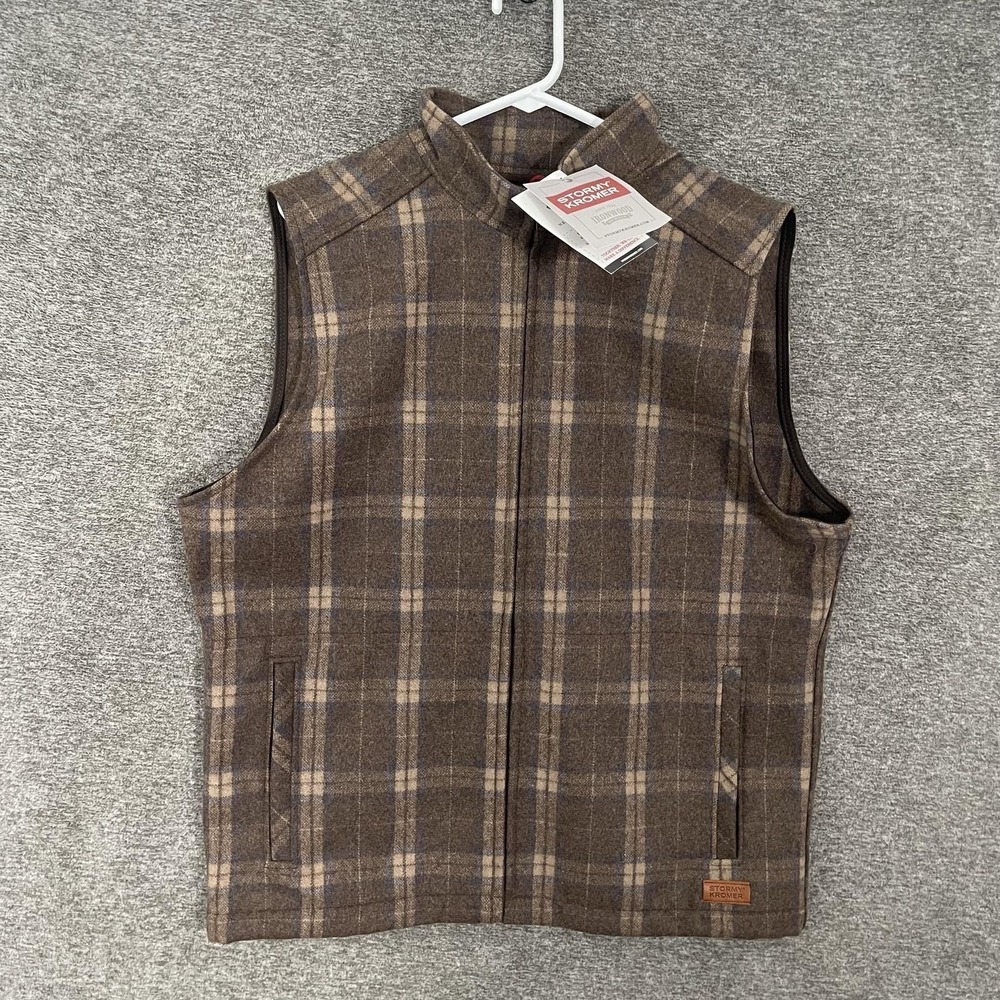 Stormy Kromer The Ironwood Vest Mens Large Brown Wool Plaid Full Zip Outdoor